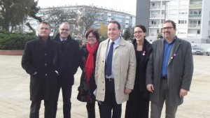 Frédéric Béatse entouré de Rachel Capron (directrice de campagne) , Silvia Camara-Tombini (secrétaire de la section PS d'Angers) représentants le PS, de Gilles Mahé représentant EELV , d'Alain Pagano représentant le PC et d'Antony Taillefait, représentant la société civile. Luc Belot (retenu à l'Assemblée) et Estelle Mouly-Lemoine (en déplacement) étaient absents